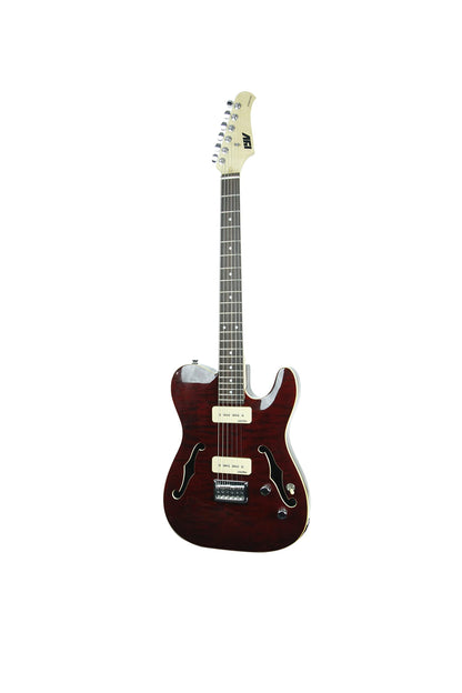 IYV ITF-450 TL Solid Top Semi Hollow Body Electric Guitar, Trans Red